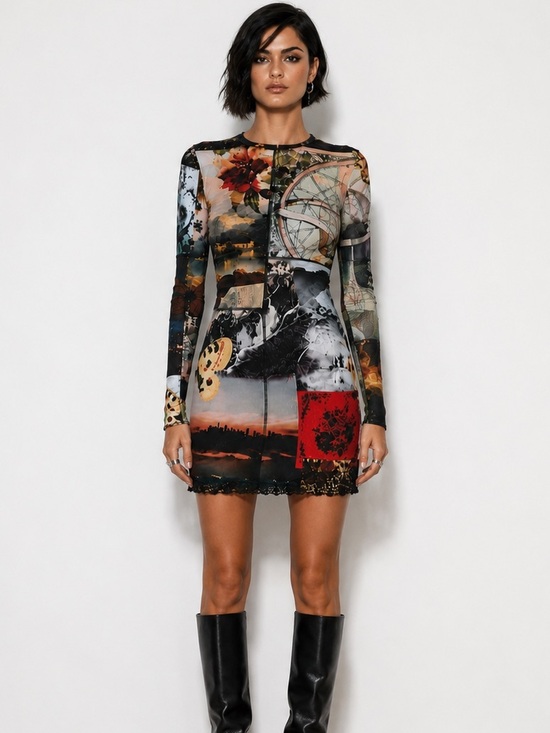 Alice + Olivia Dresses & Skirts - Alice + Olivia Delora Paneled Patchwork Mini Dress Dark Romantic Whimsi Goth